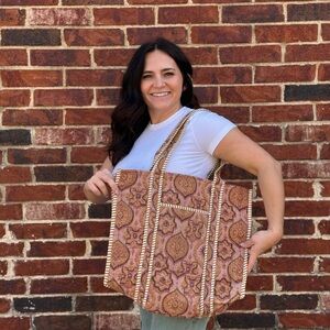 Bohemian Patterned Tote Bag - Brown and Cream